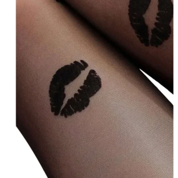 Chic Sheer Kiss-Black Patterned Tights - Picture 2 of 2